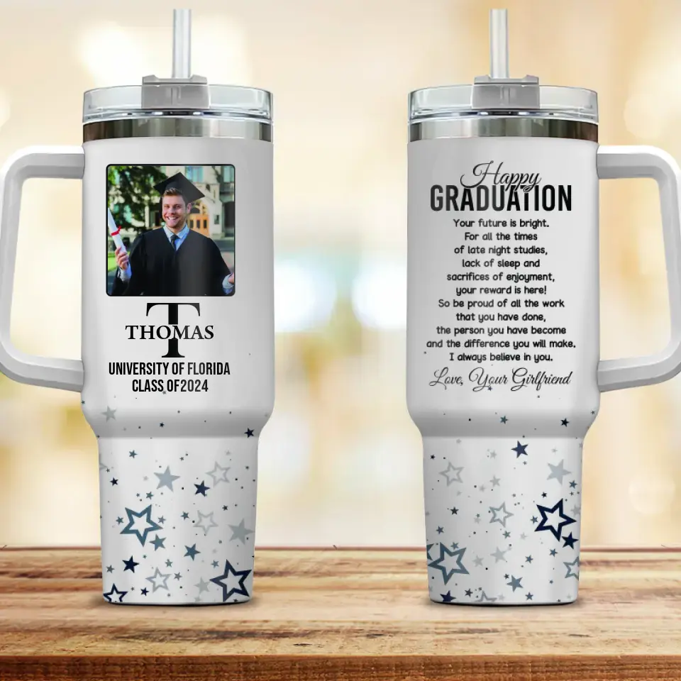 Graduation Gift for Boyfriend 40oz Tumbler Personalized Letter Name & Photo