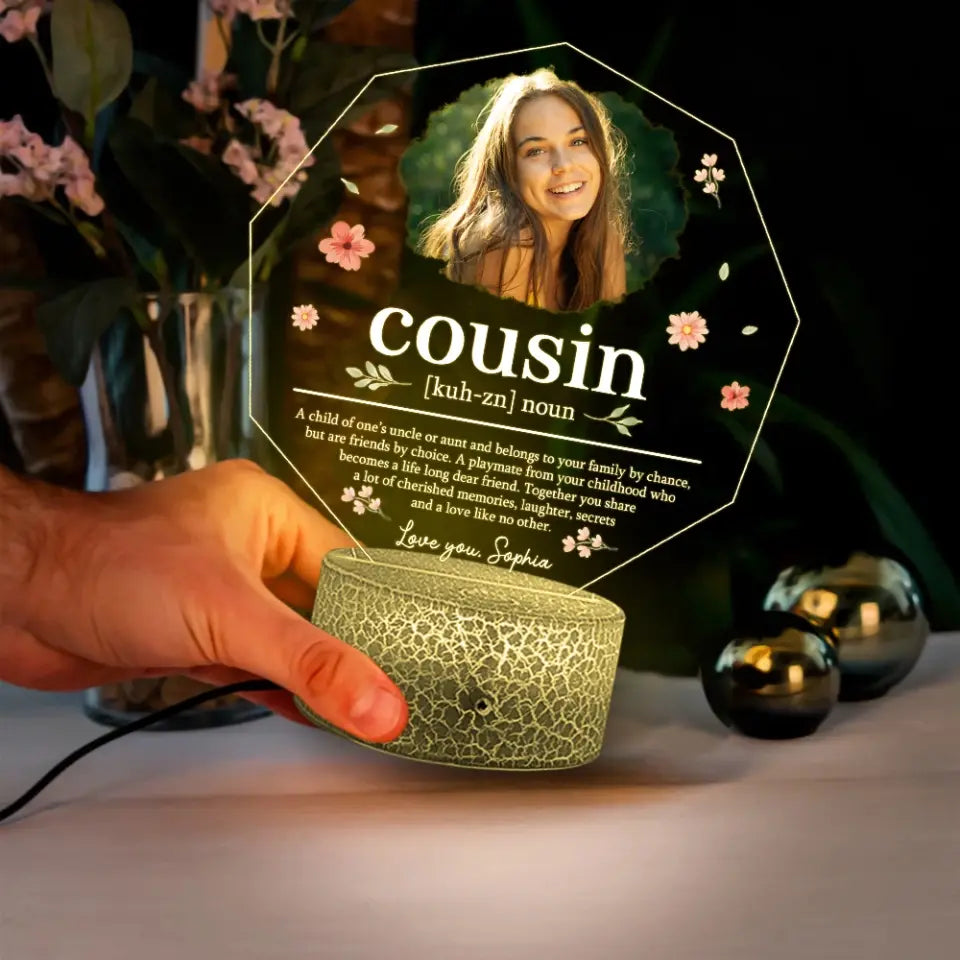 Cousin Definition Led Light Personalized Photo & Name Birthday Gift
