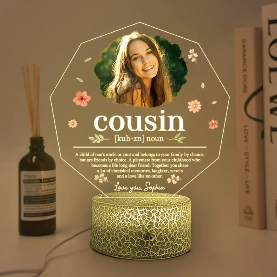 Cousin Definition Led Light Personalized Photo &amp; Name Birthday Gift