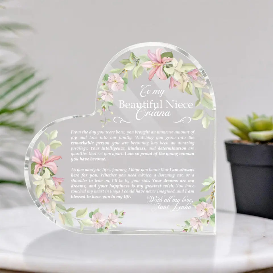 To My Beautiful Niece With All My Love Personalized Heart-shaped Plaque