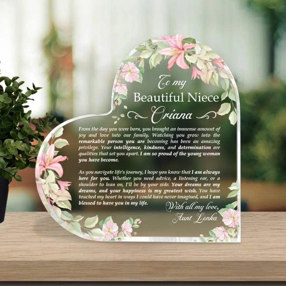 To My Beautiful Niece With All My Love Personalized Heart-shaped Plaque