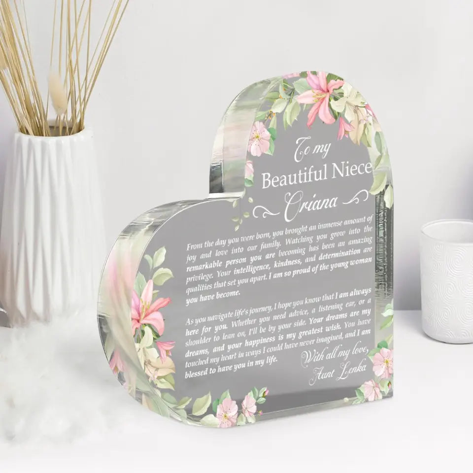 To My Beautiful Niece With All My Love Personalized Heart-shaped Plaque