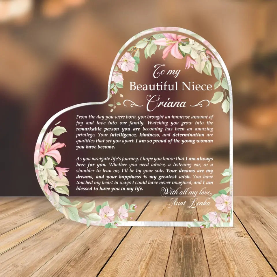 To My Beautiful Niece With All My Love Personalized Heart-shaped Plaque