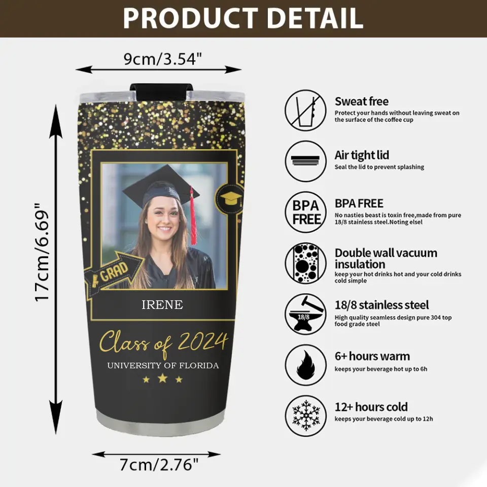Class of 2025 She Believed She Could So She Did Personalized Name University 20oz Tumbler Graduation Gift 304ICNNPTU466