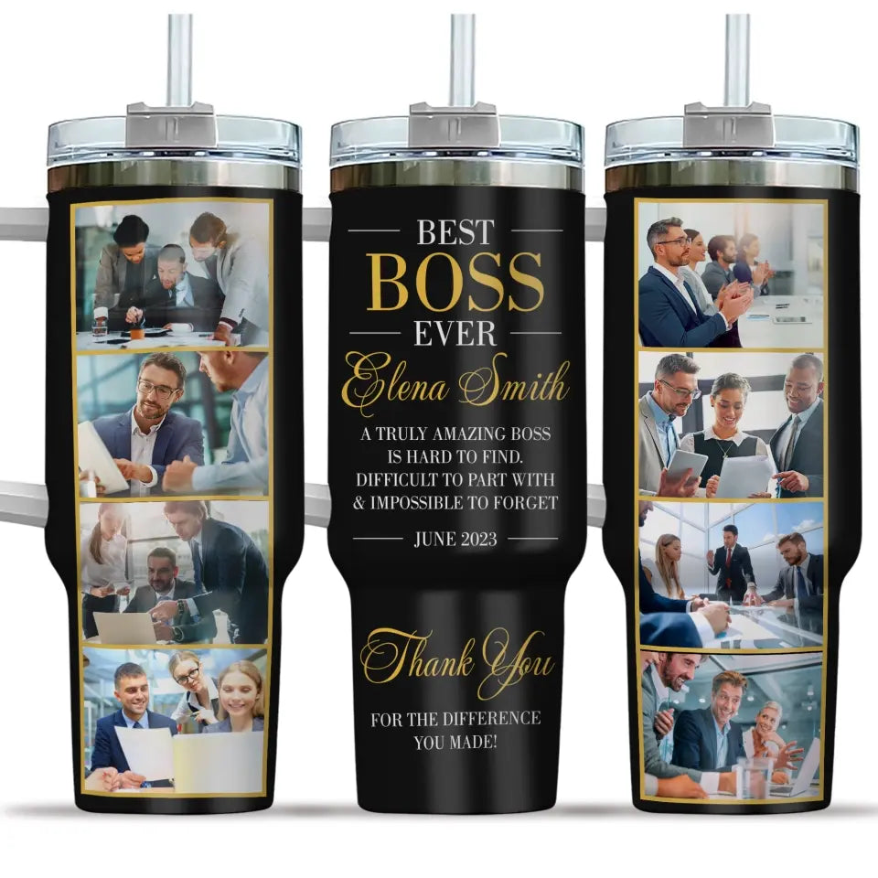 Gift for Boss - Thank You for the Difference You Made - Best Boss Ever - Personalized Upload Photo 40oz Tumbler with Handle