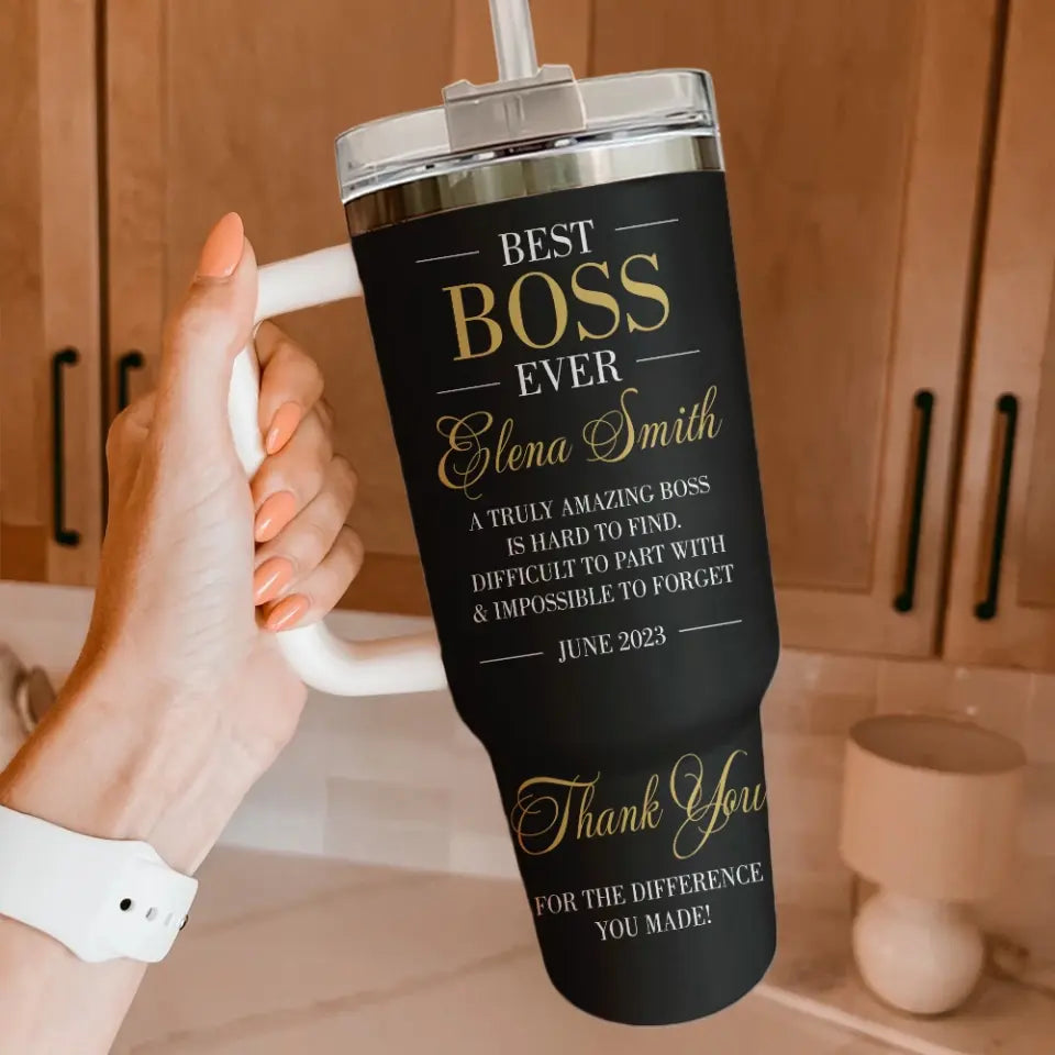 Gift for Boss - Thank You for the Difference You Made - Best Boss Ever - Personalized Upload Photo 40oz Tumbler with Handle