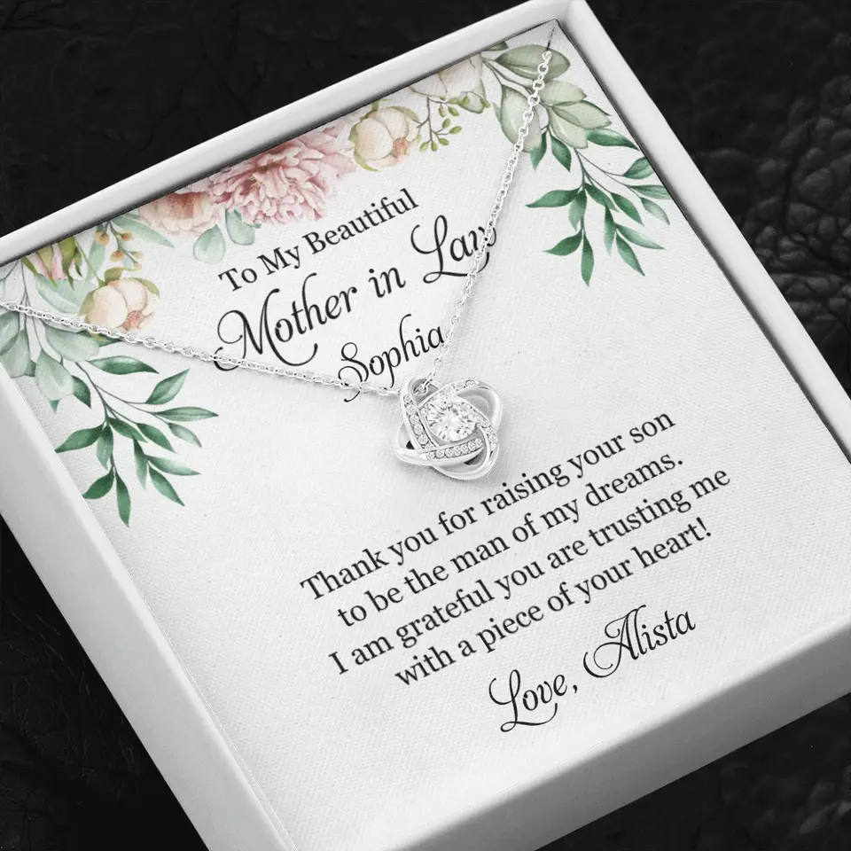 To My Beautiful Mother In Law Thank You Personalized Silver Jewellery