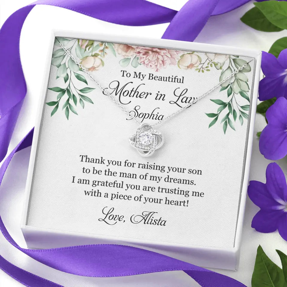 To My Beautiful Mother In Law Thank You Personalized Silver Jewellery