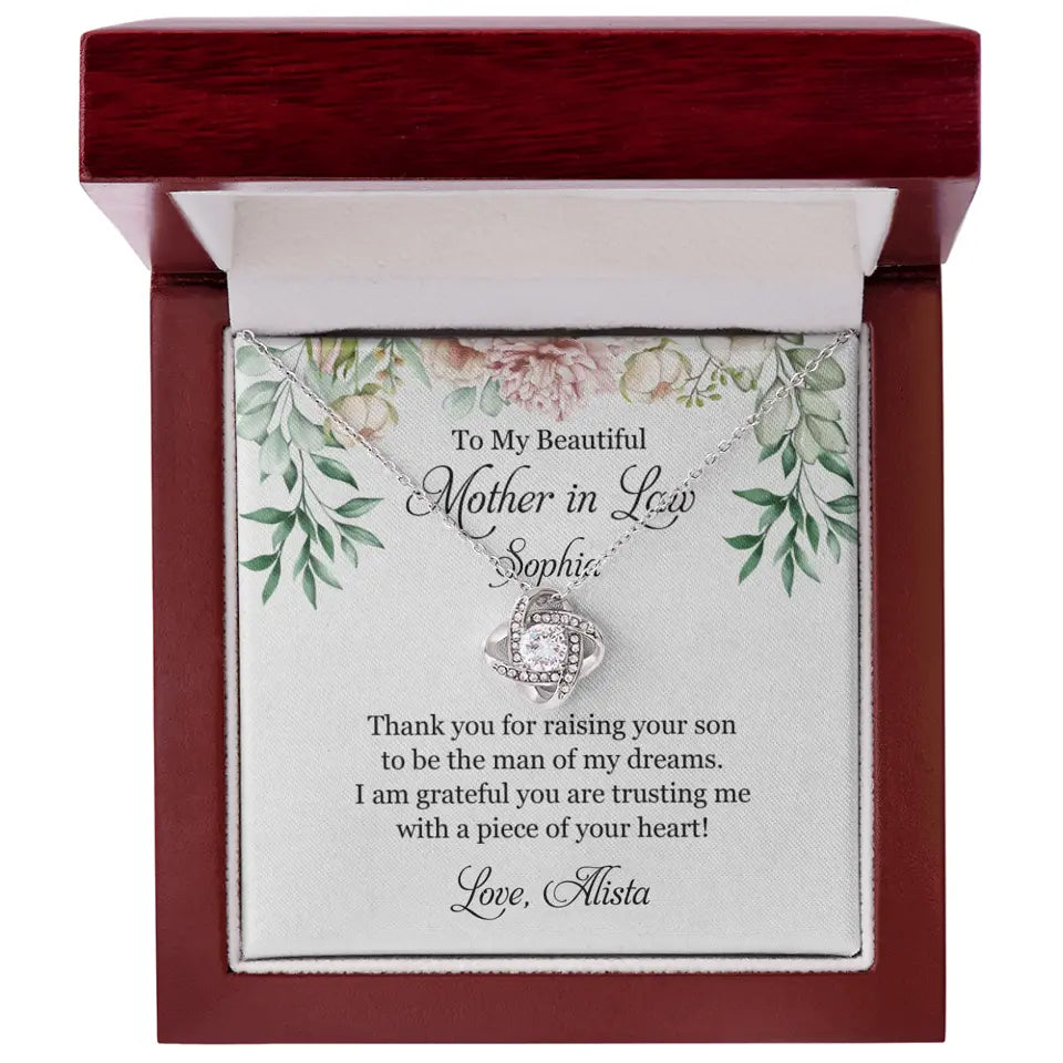 To My Beautiful Mother In Law Thank You Personalized Silver Jewellery