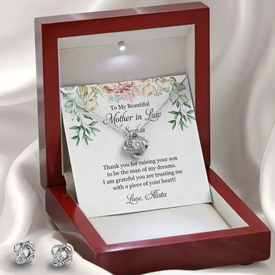 To My Beautiful Mother In Law Thank You Personalized Silver Jewellery