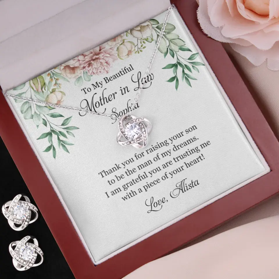 To My Beautiful Mother In Law Thank You Personalized Silver Jewellery