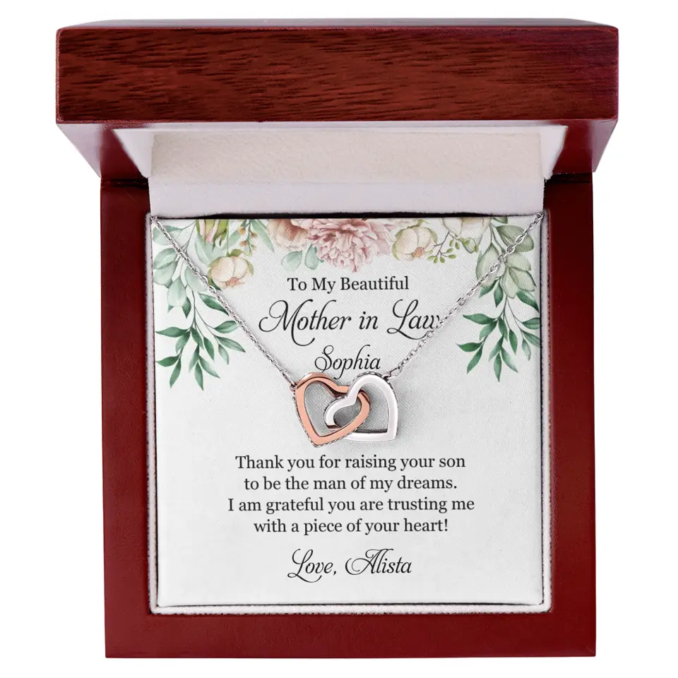 To My Beautiful Mother In Law Thank You Personalized Silver Jewellery