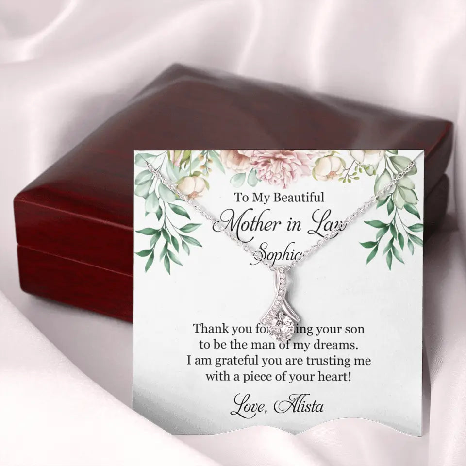 To My Beautiful Mother In Law Thank You Personalized Silver Jewellery