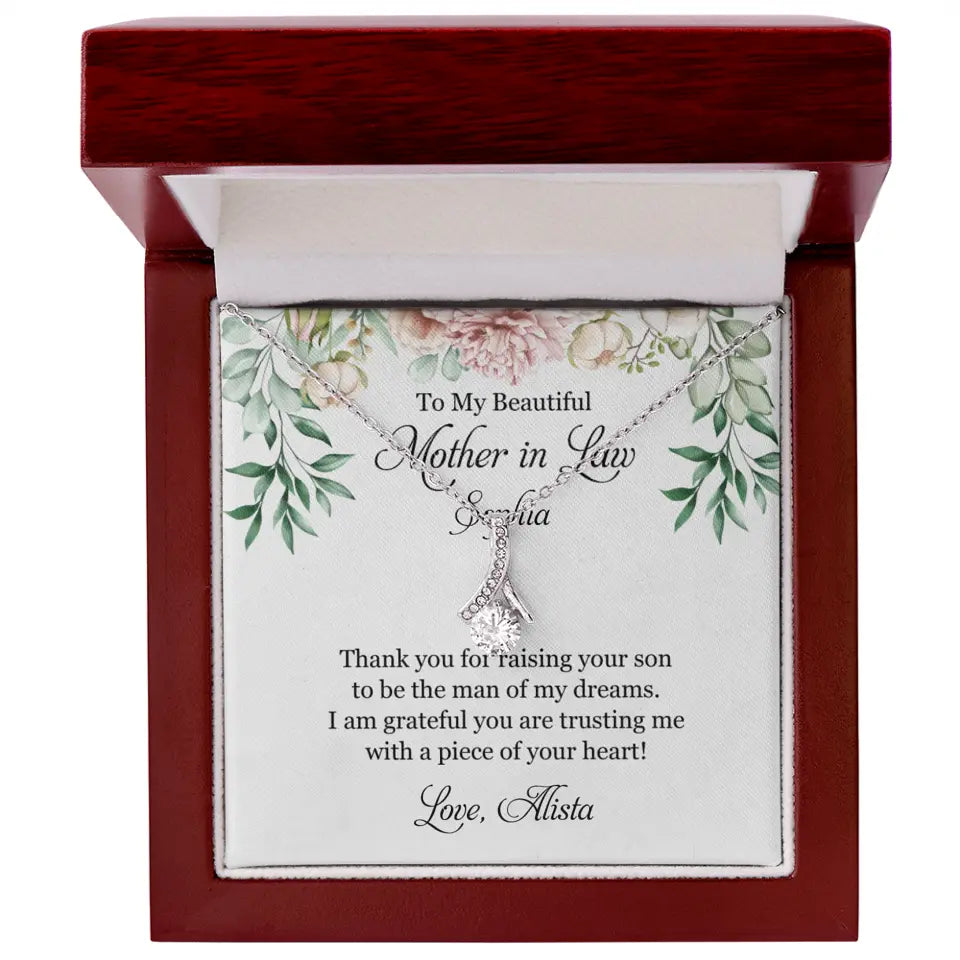 To My Beautiful Mother In Law Thank You Personalized Silver Jewellery