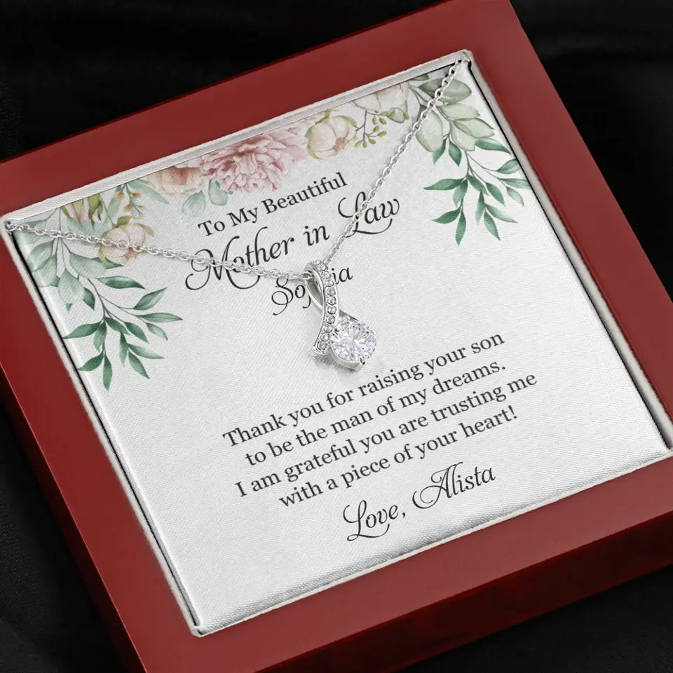 To My Beautiful Mother In Law Thank You Personalized Silver Jewellery