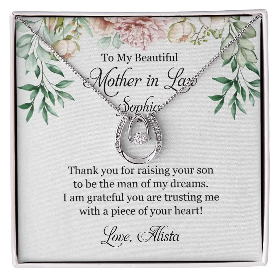 To My Beautiful Mother In Law Thank You Personalized Silver Jewellery