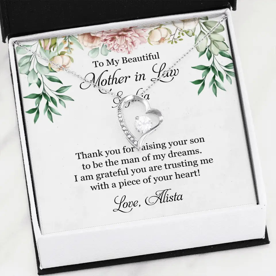 To My Beautiful Mother In Law Thank You Personalized Silver Jewellery