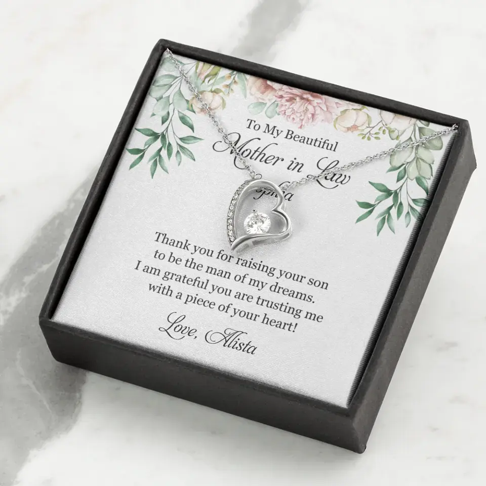 To My Beautiful Mother In Law Thank You Personalized Silver Jewellery