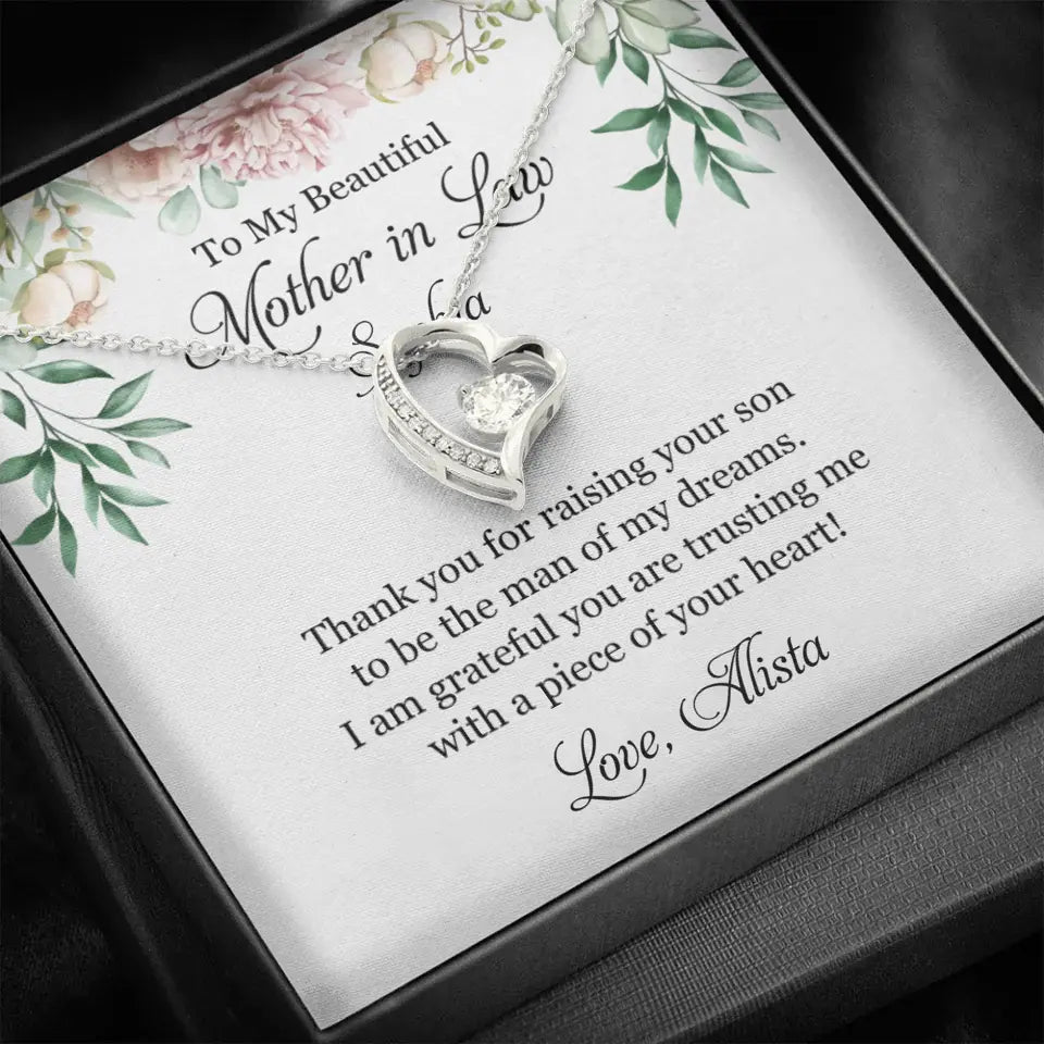 To My Beautiful Mother In Law Thank You Personalized Silver Jewellery