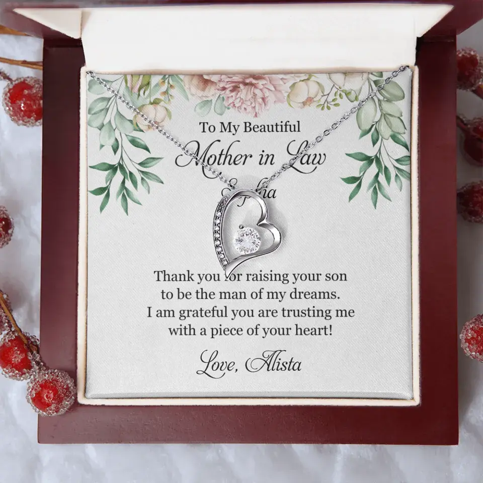 To My Beautiful Mother In Law Thank You Personalized Silver Jewellery