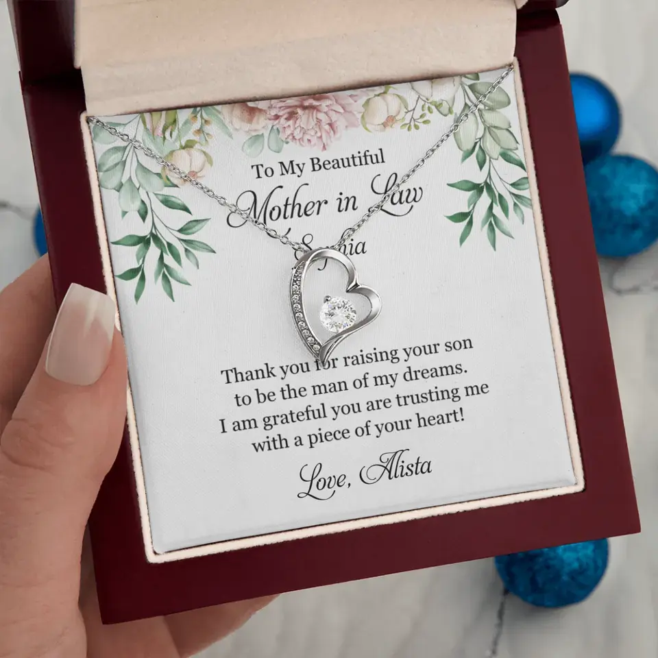 To My Beautiful Mother In Law Thank You Personalized Silver Jewellery