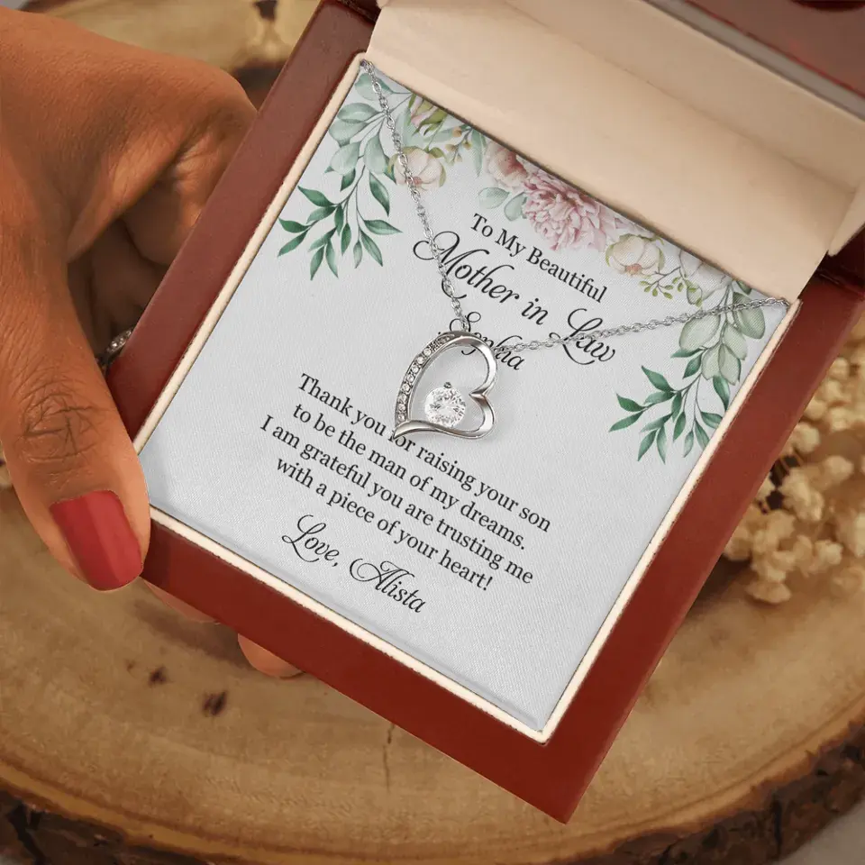 To My Beautiful Mother In Law Thank You Personalized Silver Jewellery