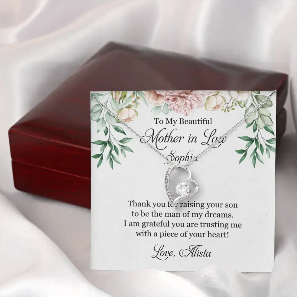To My Beautiful Mother In Law Thank You Personalized Silver Jewellery