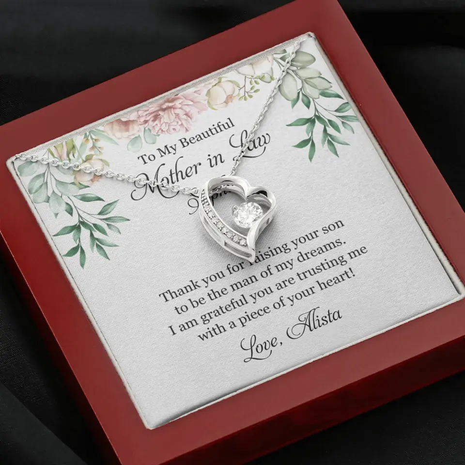 To My Beautiful Mother In Law Thank You Personalized Silver Jewellery