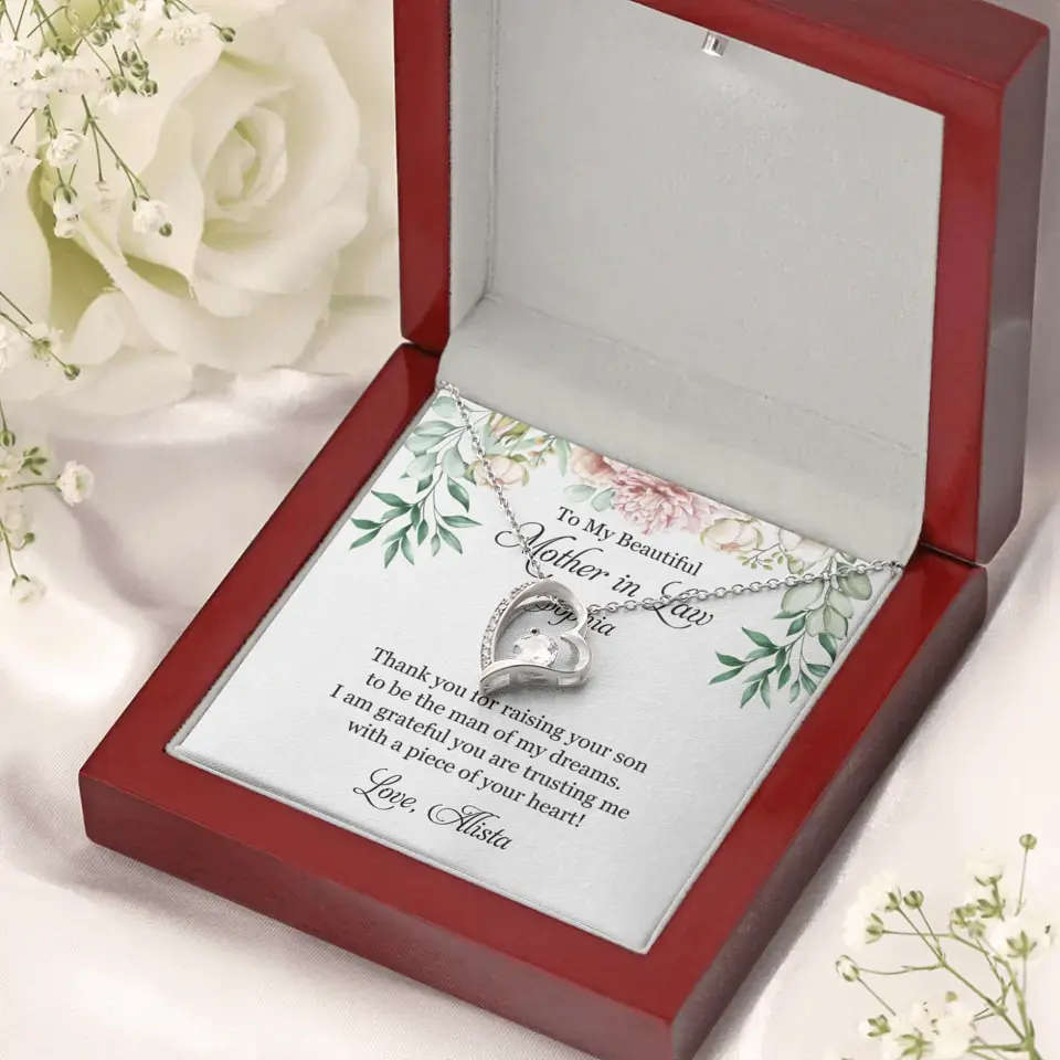 To My Beautiful Mother In Law Thank You Personalized Silver Jewellery
