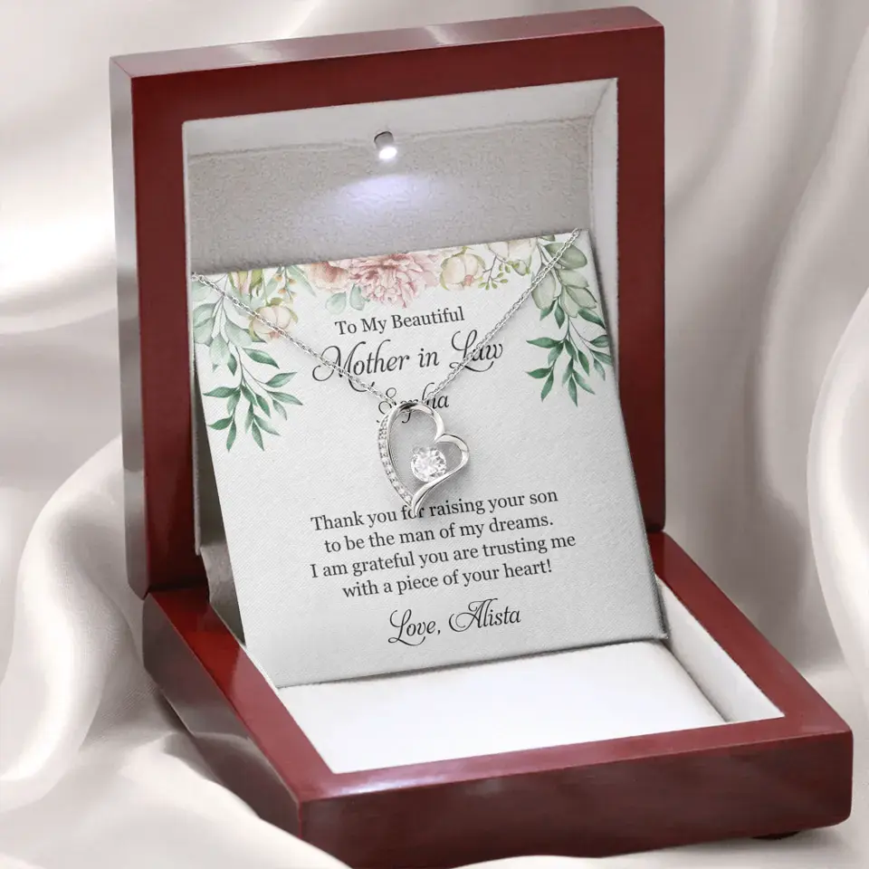 To My Beautiful Mother In Law Thank You Personalized Silver Jewellery
