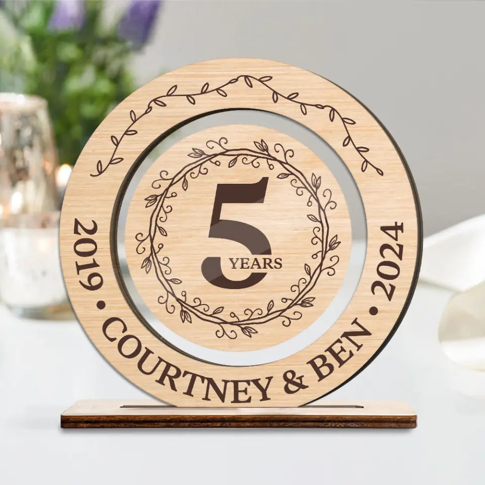5th Anniversary Acrylic and Wooden Sign Wedding Anniversary Gift for Husband Wife