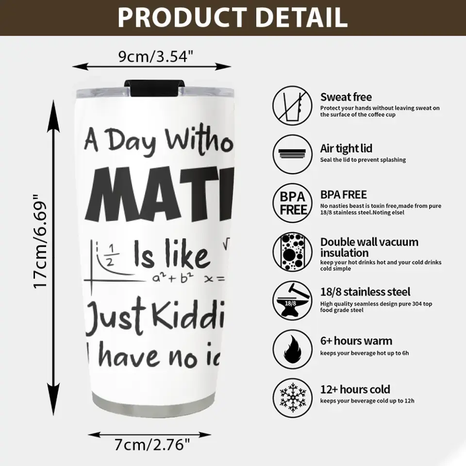 A Day Without Math Is Like - Personalized Stainless 20oz Tumbler - Gifts For Teacher Women Men From Student Graduation Appreciation Presents Math Classroom Decorations For Teachers - 305IHPNPTU549