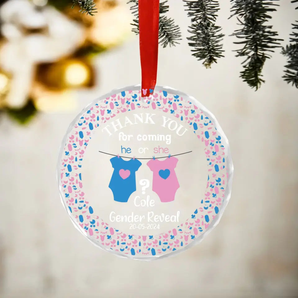 Gender Reveal Party Gifts Boy or Girl Cute Glass Ornament Hanging Decor