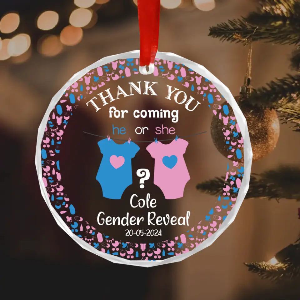 Gender Reveal Party Gifts Boy or Girl Cute Glass Ornament Hanging Decor