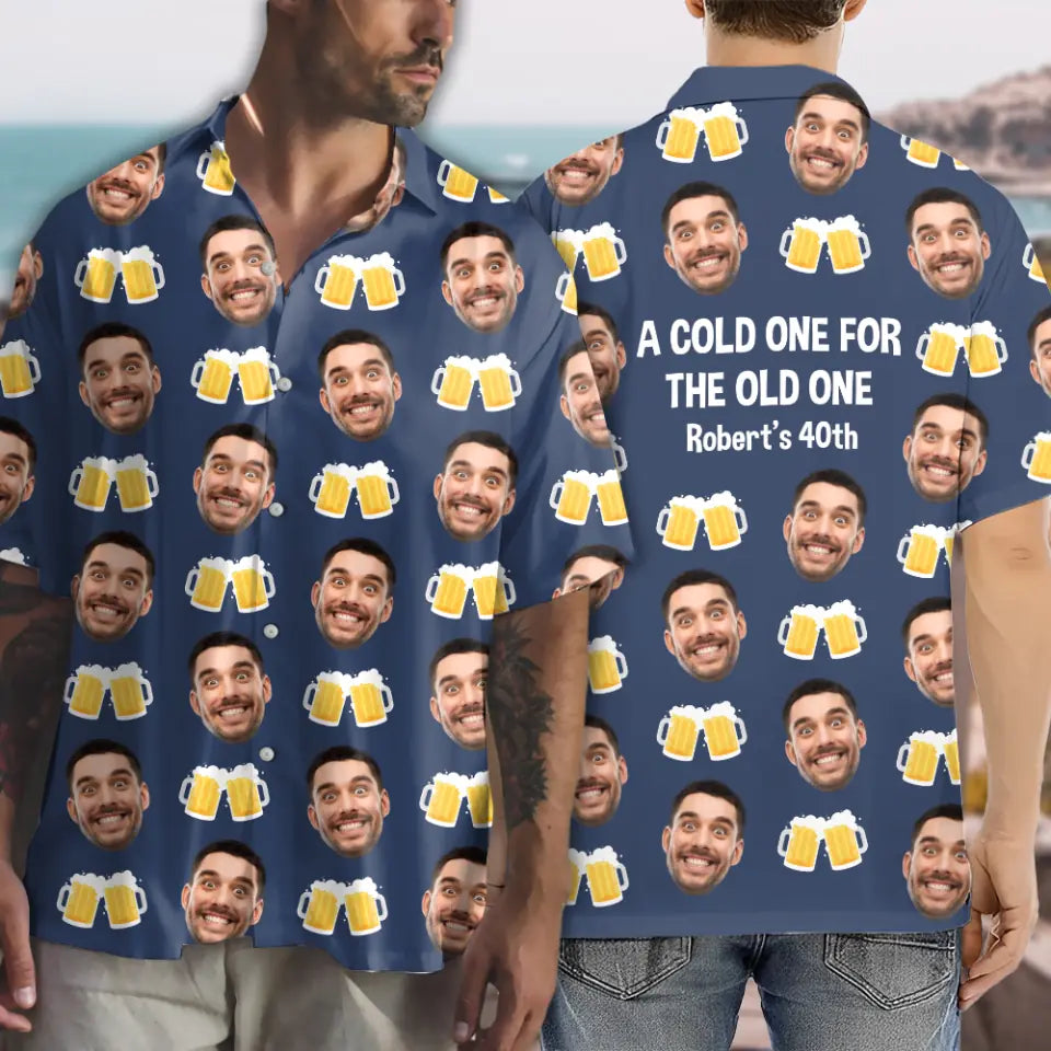 Personalized Face Hawaii Shirt for 40th Birthday Men Husband Dad Guy Friends