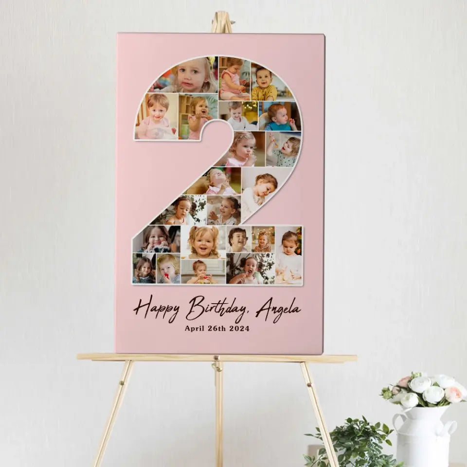 2 Years Old Birthday Gift for Girls Boys Happy Birthday Wall Art Canvas Poster for Daughter Granddaughter Niece