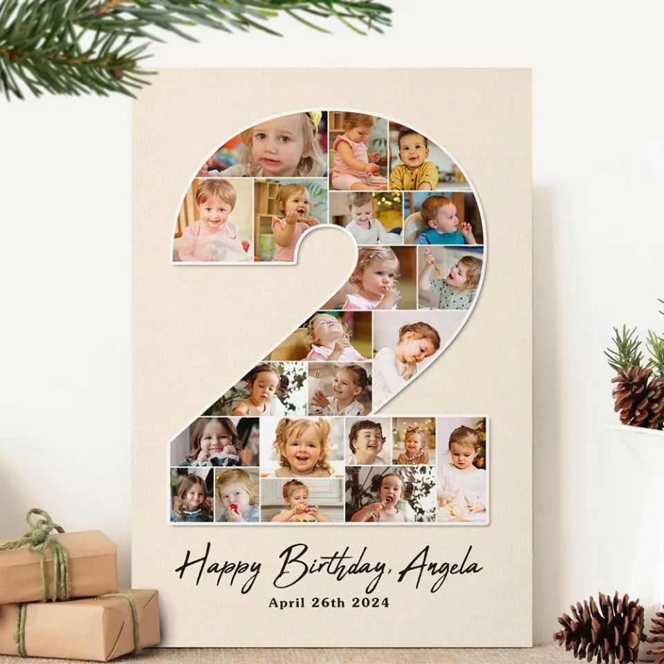 2 Years Old Birthday Gift for Girls Boys Happy Birthday Wall Art Canvas Poster for Daughter Granddaughter Niece
