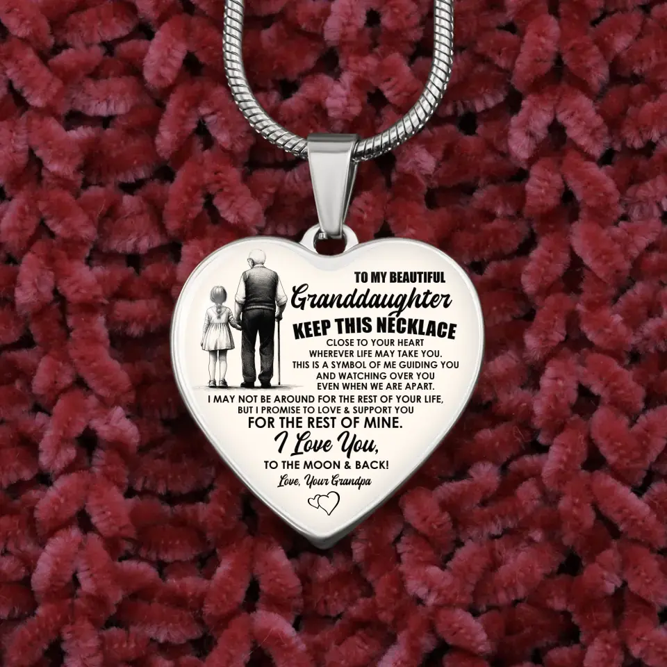 To My Beautiful Granddaughter Message from Grandma/Grandpa Meaningful Birthday Gift Heart Necklace