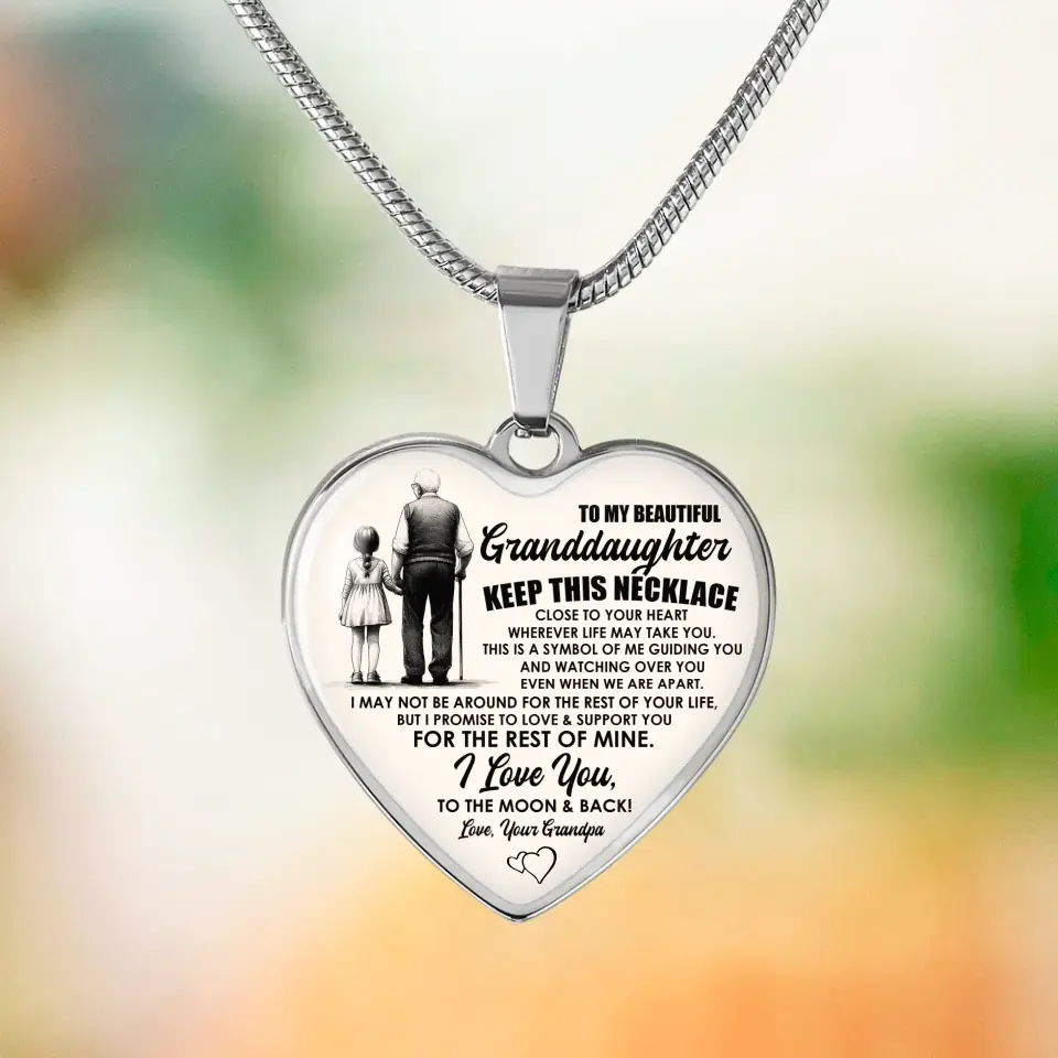 To My Beautiful Granddaughter Message from Grandma/Grandpa Meaningful Birthday Gift Heart Necklace