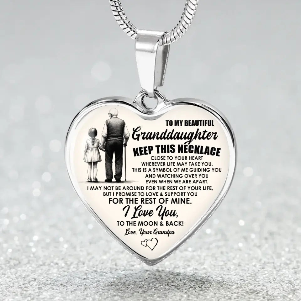 To My Beautiful Granddaughter Message from Grandma/Grandpa Meaningful Birthday Gift Heart Necklace