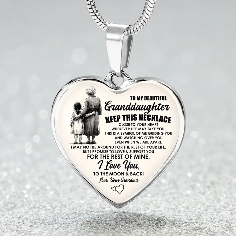To My Beautiful Granddaughter Message from Grandma/Grandpa Meaningful Birthday Gift Heart Necklace