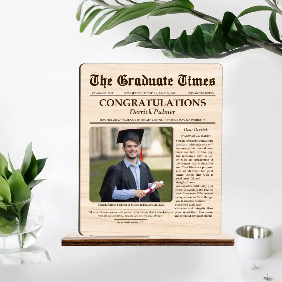 Breaking News Parody Graduate Wooden Plaque Graduation Gifts for Son Daughter Friends