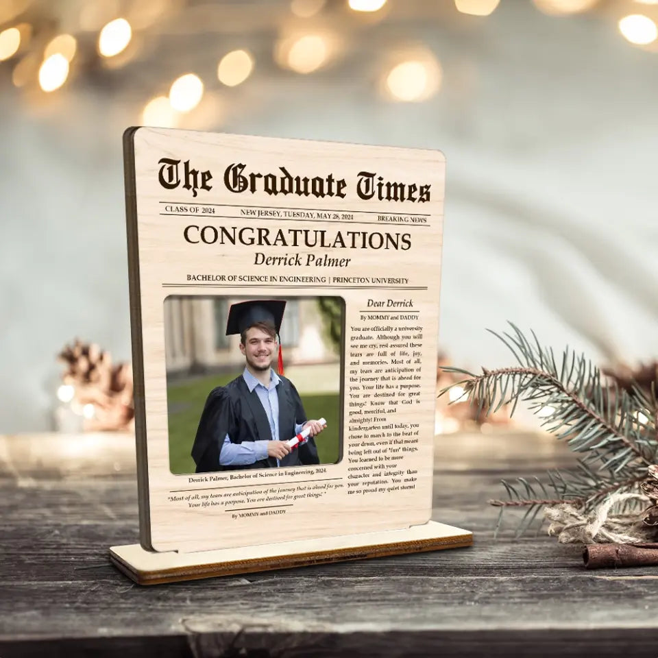 Breaking News Parody Graduate Wooden Plaque Graduation Gifts for Son Daughter Friends