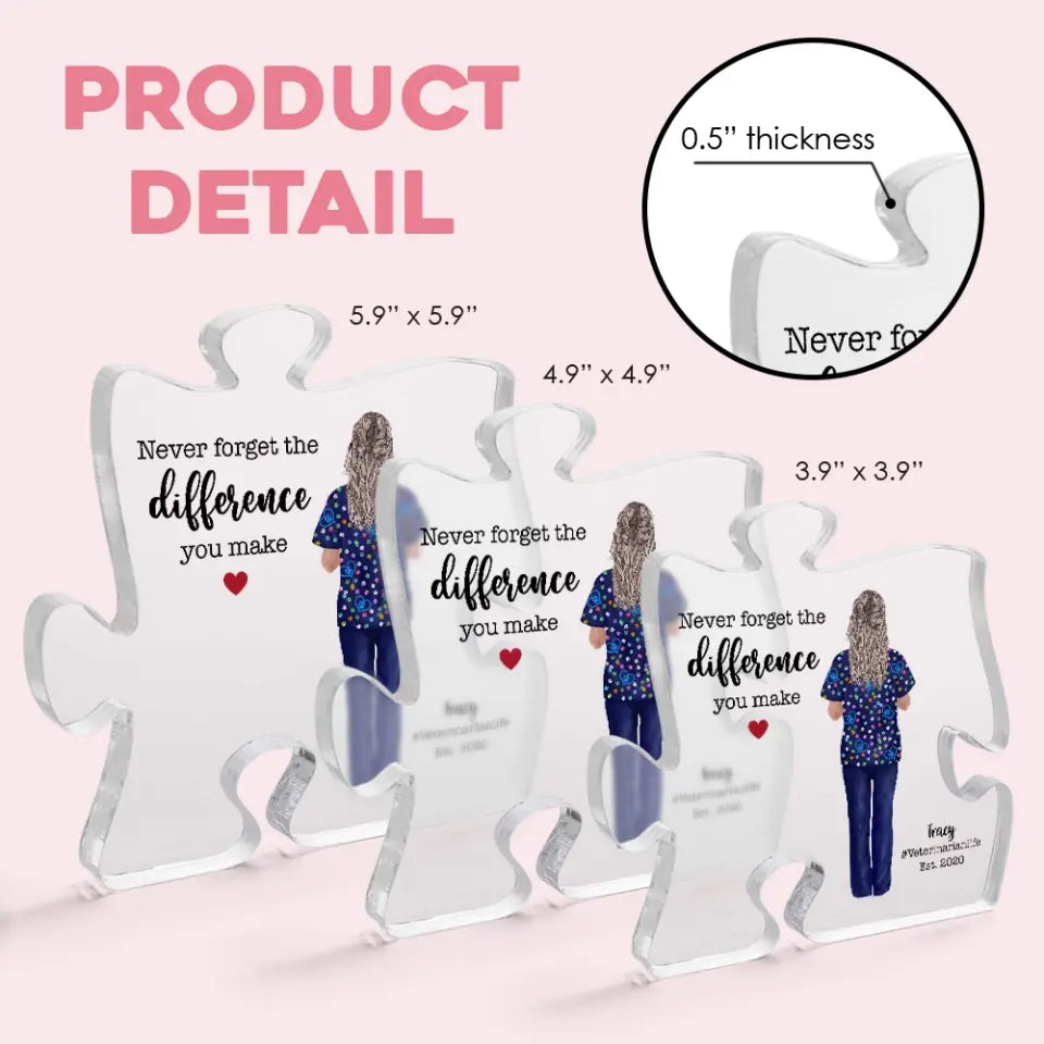 Thank You Gift for Veterinarian Never Forget The Difference You Make Puzzle Acrylic Plaque