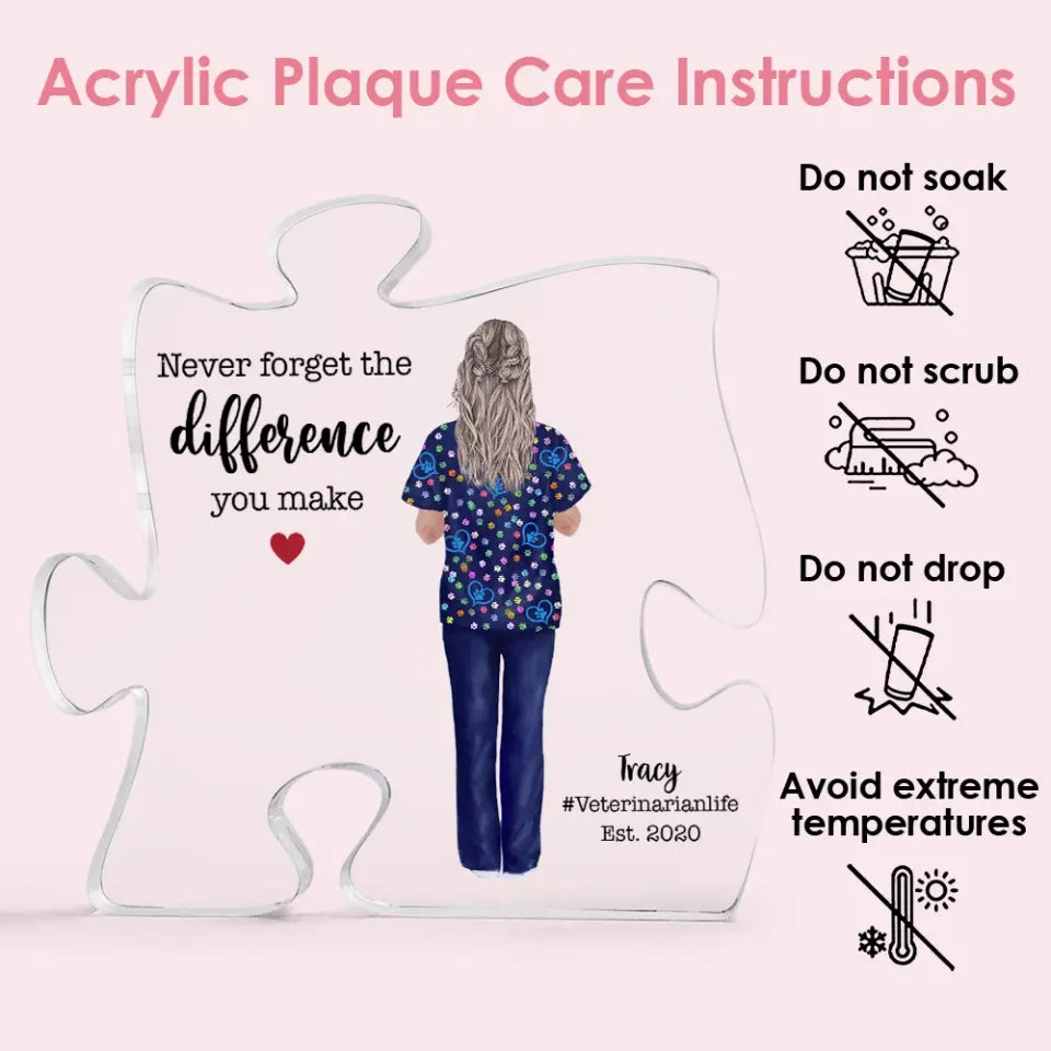 Thank You Gift for Veterinarian Never Forget The Difference You Make Puzzle Acrylic Plaque