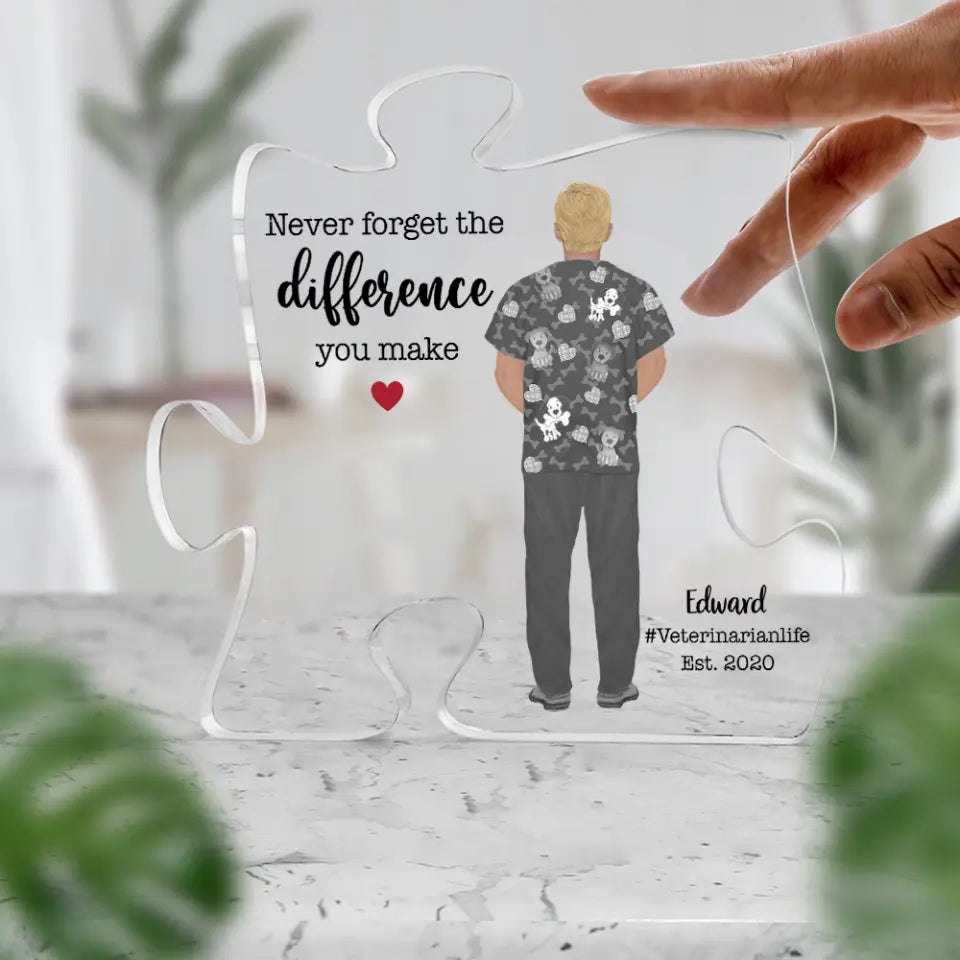 Thank You Gift for Veterinarian Never Forget The Difference You Make Puzzle Acrylic Plaque