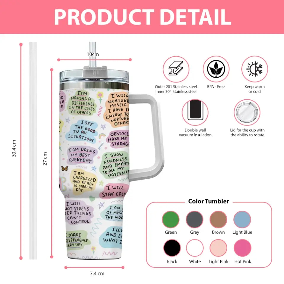 Medical Student Daily Affirmations Y2K 40oz Tumbler with Handle Birthday Graduation Gifts