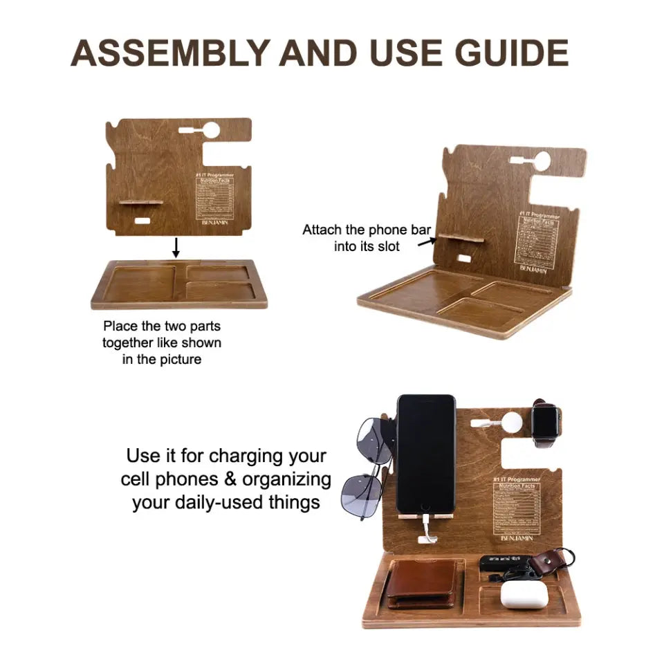 #1 IT Programmer Nutrition Facts Personalized Desk Organizer, Coder Dock Station Organizer, Birthday Promotion Gift