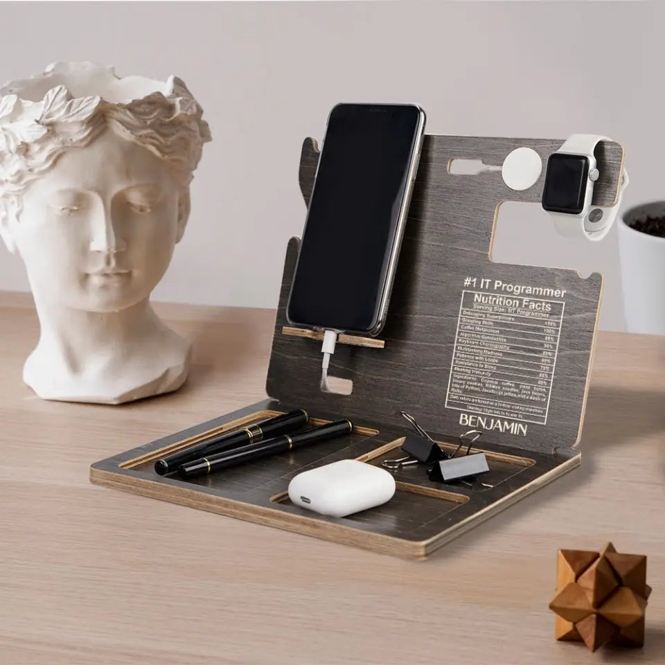 #1 IT Programmer Nutrition Facts Personalized Desk Organizer, Coder Dock Station Organizer, Birthday Promotion Gift