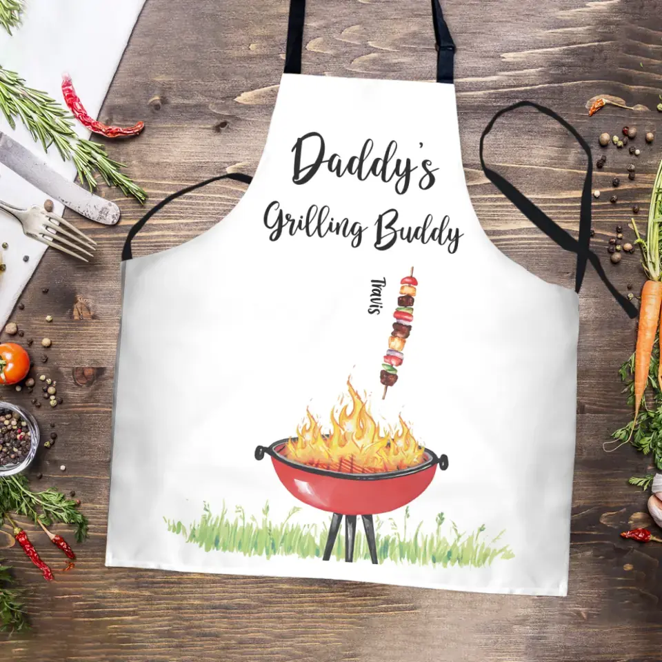Daddy's Grilling Buddies Personalized Kid's Name Apron Birthday Father's Day Gift